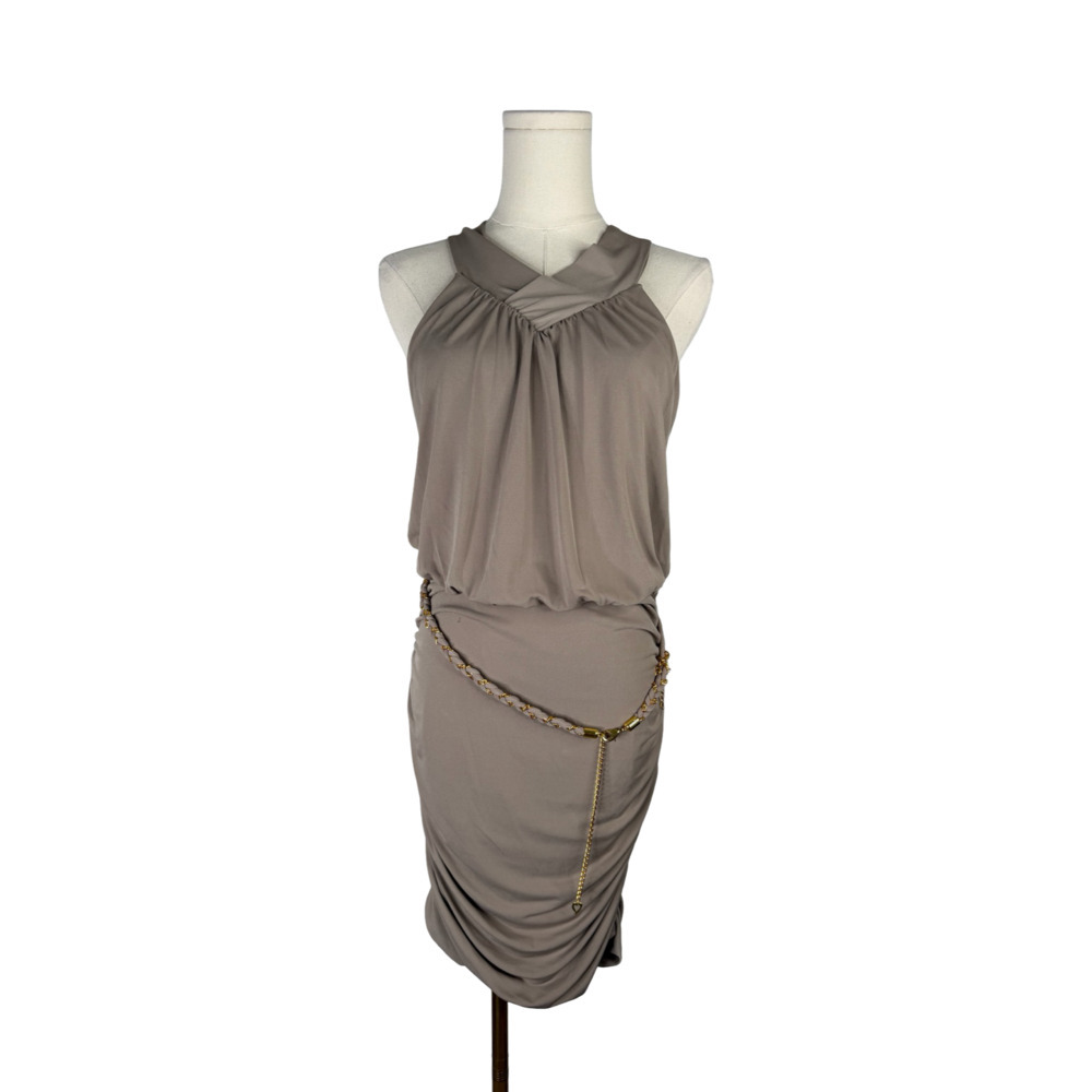 Thalia Sodi Sleeveless Halter Ruched Bodycon Dress with Chain Belt Sz. Small